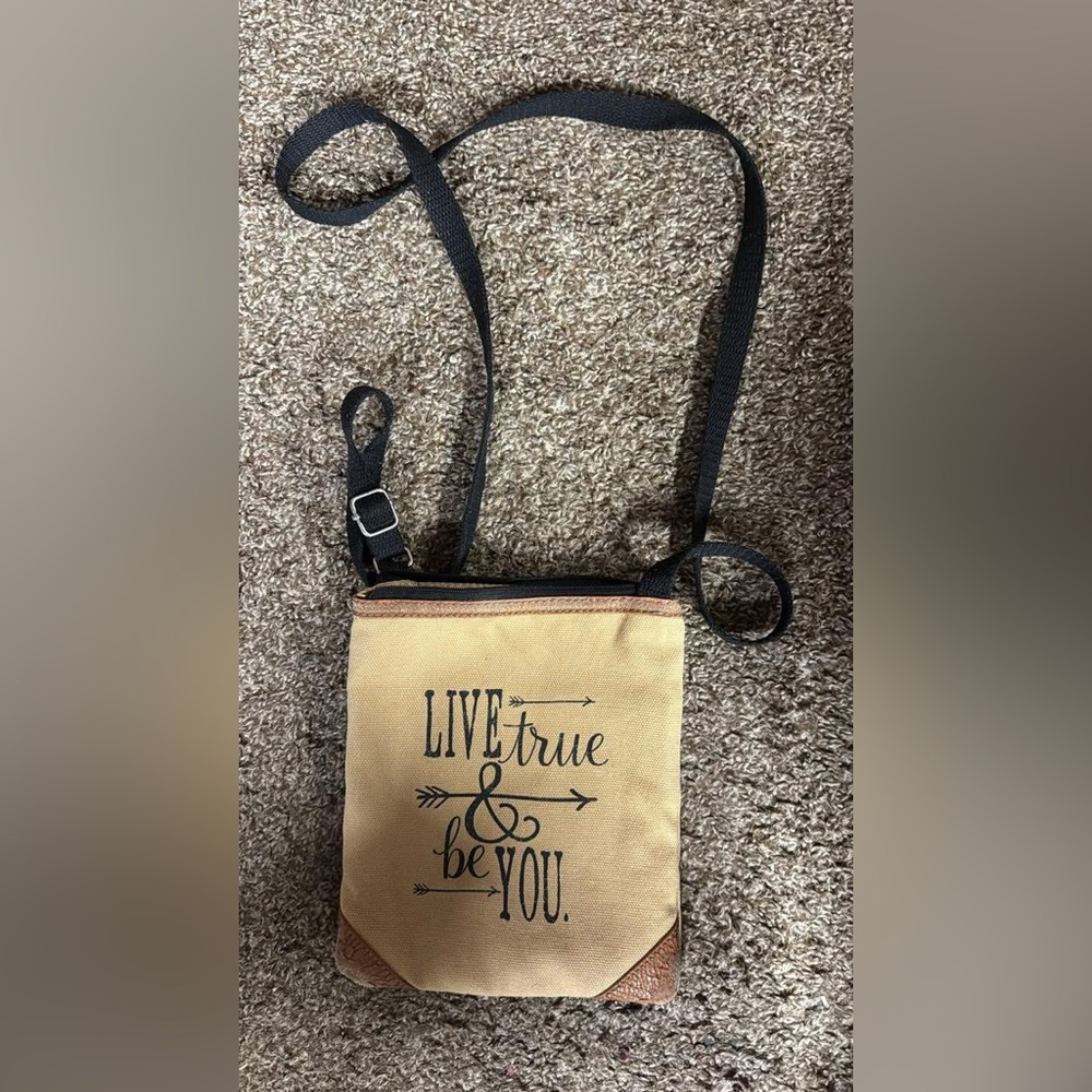 Tan Crossbody Bag with Black Strap